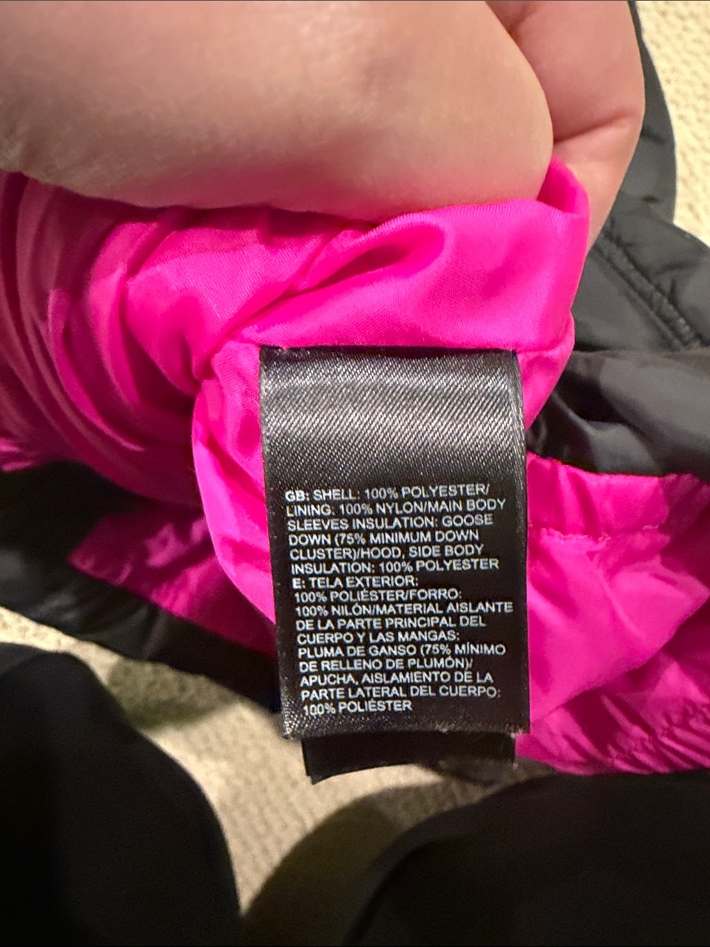 The North Face Black Puffer Coat with Pink Hood Lining 550 - Picture 9 of 9